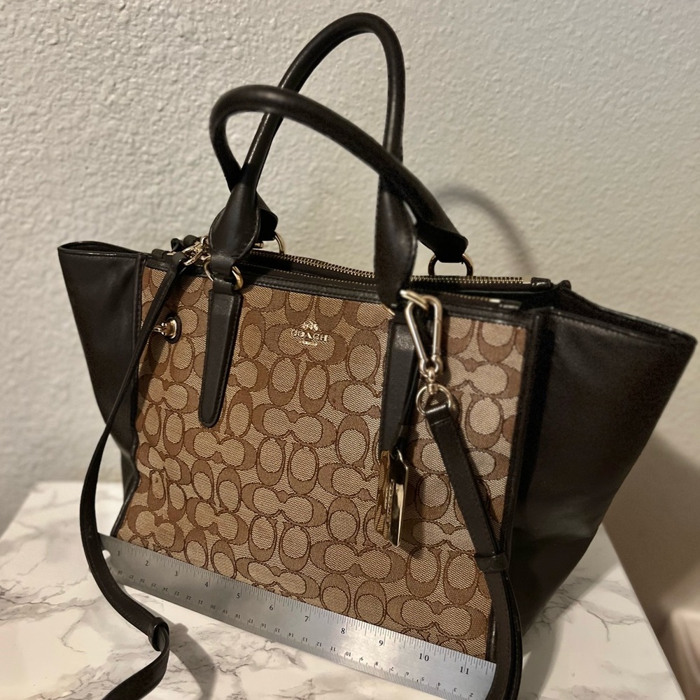 NWOT 100% Authentic COACH Leather Crosby Handbag Crossbody Tote Brown Jacquard